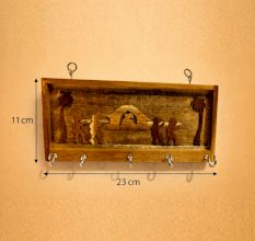 Handmade Wood Village Key Holder with Hooks